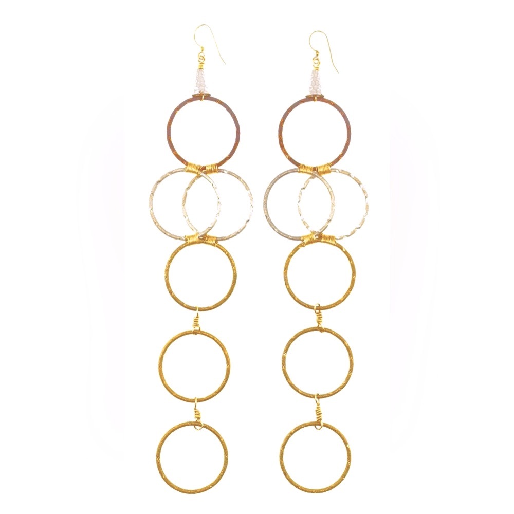 Elegant Multi-Tone Long Earrings with Gold-Filled Details